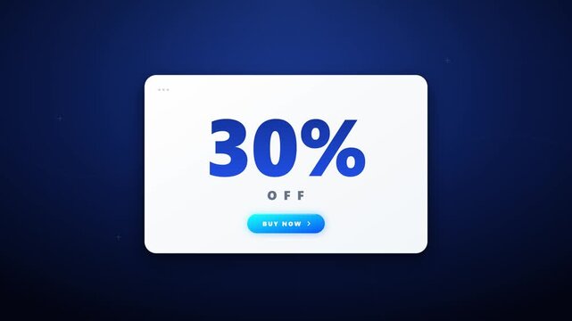 Dark blue sale notification with 30 percent off and buy now button on a subtle background