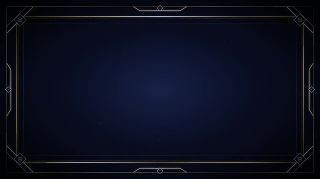 Dark navy blue background with a detailed golden geometric frame and subtle star accents