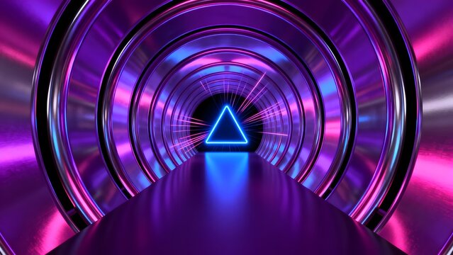 Neonlit circular tunnel with triangle