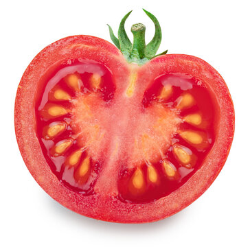 Half of ripe tomato isolated on a white background with clipping path.
