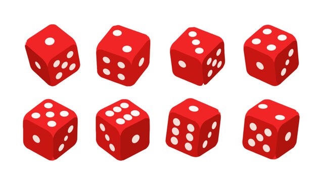 Set of red dice icons with different face values on white