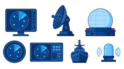 Radar and navigation equipment vector icon set © Alan
