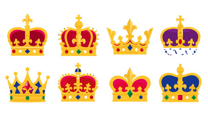 Set of colorful royal crown illustrations on white background © Alan