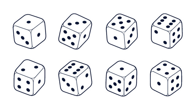 Hand drawn dice set with different face values on white