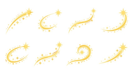 Set of golden shooting star swooshes with sparkling trails © Alan