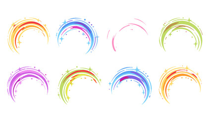 Set of colorful sparkling rainbow arc brush stroke elements © Alan