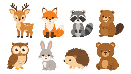 Cute woodland animal cartoon set with deer fox raccoon and bear © Alan