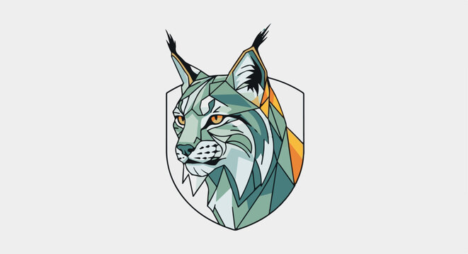Geometric lynx head illustration in a crest shape