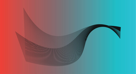 This sleek vector graphic displays elegant fine black lines forming a fluid wave pattern set against a striking bold color transition from red to teal. The minimalist design is ideal for corporate  © Nazmul