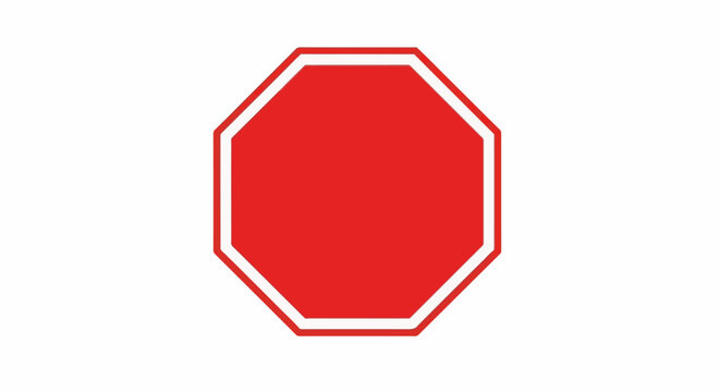 An octagonal red sign with a white border against a white background
