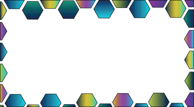 A versatile border frame featuring a series of colorful gradient hexagons arranged in a clean hexagonal pattern on a crisp white background. This design is perfect for documents brochures or digital 