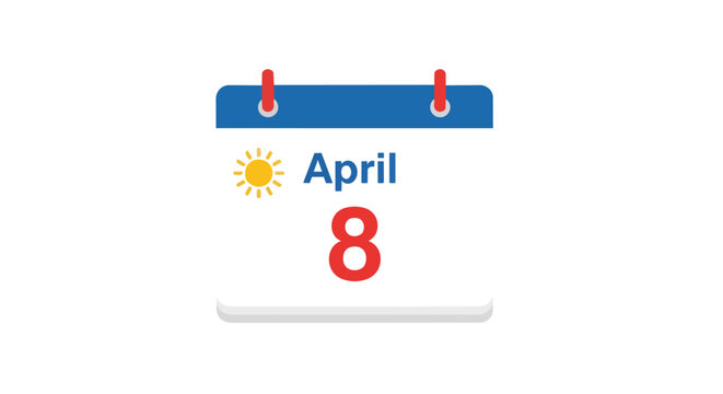Daily Calendar Icon for April 8 with Sun Symbol and Blue Header Illustration