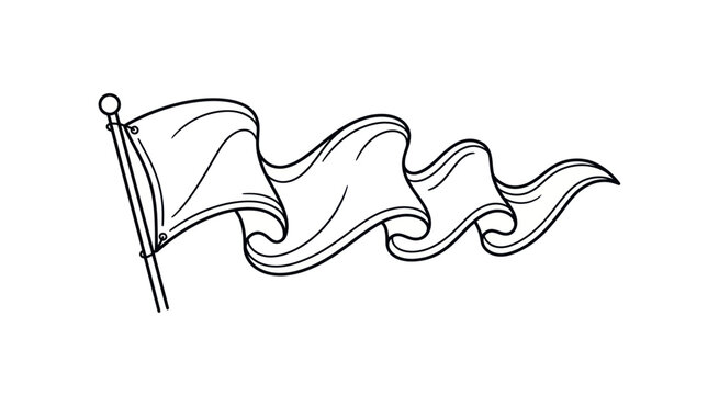 Waving Flag Illustration - Simple Line Art Banner on Pole