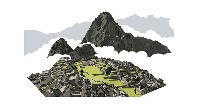 Ancient mountain citadel with terraced fields and dramatic peaks