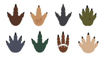 Fototapeta premium Set of stylized bird footprint silhouettes in different colors