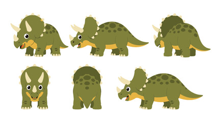 Cute triceratops cartoon character set in multiple views © Alan