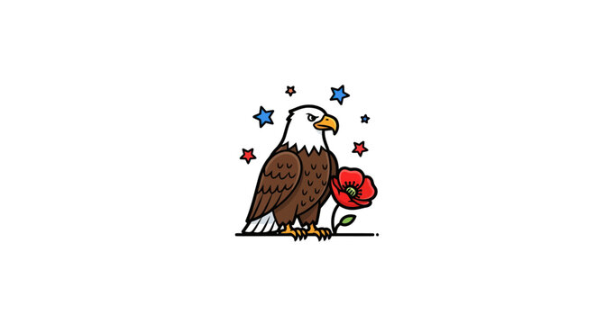 A majestic bald eagle and a red poppy bloom unite in a powerful symbol of American remembrance and patriotism.