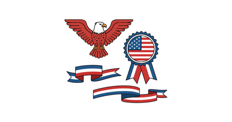 Obraz premium Showcase your national pride with this collection of classic American patriotic symbols.