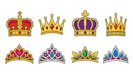 Set of colorful crown and tiara icons in hand drawn style © Alan