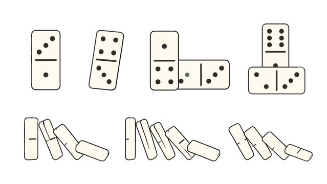 Domino tile arrangements and falling sequence outline vector set