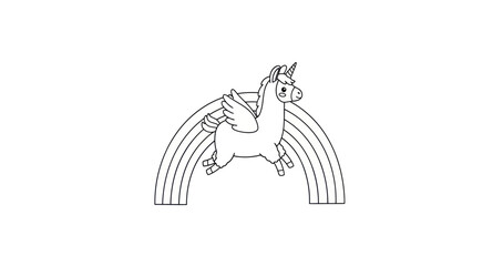 Obraz premium Let your imagination soar with this magical flying llamicorn jumping over a rainbow.