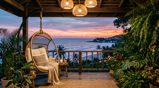 Tropical Ocean Veranda - summer zoom background