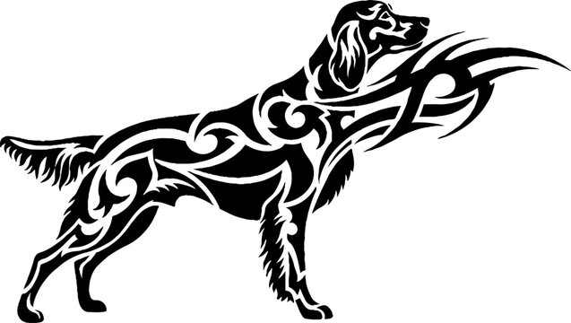 Tribal Pattern Hunting Dog Silhouette Tattoo Design