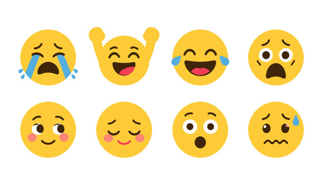 Set of yellow emoji faces with mixed facial expressions