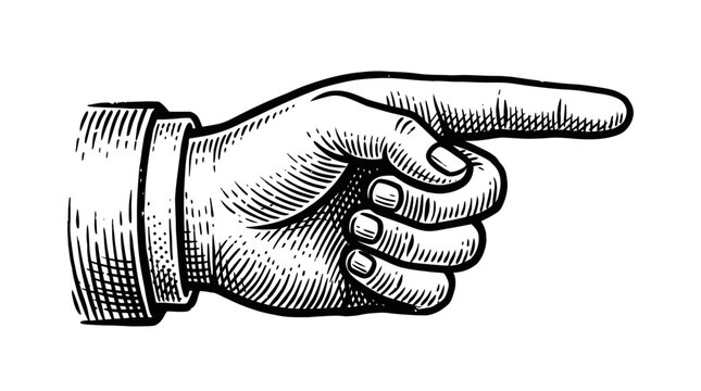 Vintage Hand Pointing Right, Engraved Illustration, Directional Gesture