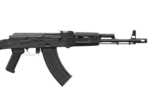 Black assault rifle isolated on transparent background