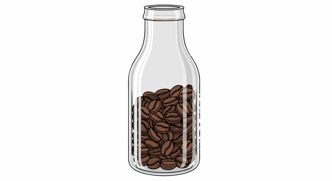Glass bottle filled with brown coffee beans