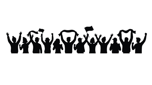 Half body vector silhouette of enthusiastic football fans 0003