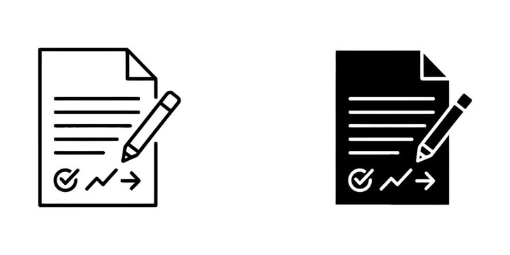 Document editing and signature icon set with document signature contract
