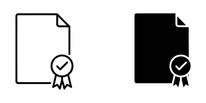 Certified document and validation icon set with document certificate approved