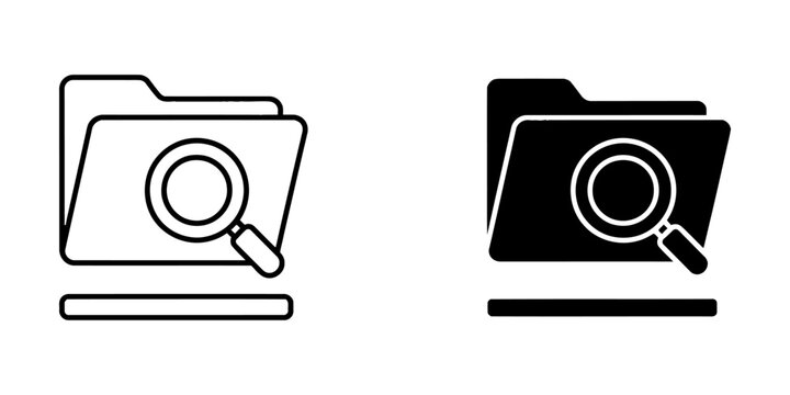 Folder search and file finding icon set with magnifying document research