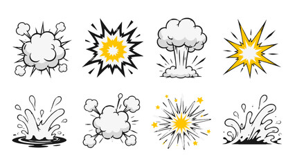Set of hand drawn comic explosion and splash effect icons © Alan