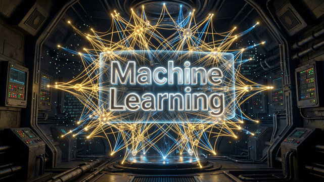 Machine learning concept visualized through advanced neural structures representing intelligent algorithms predictive analytics and adaptive systems