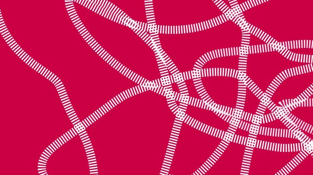 Minimalist White Dashed Paths Moving on Crimson Pink Background