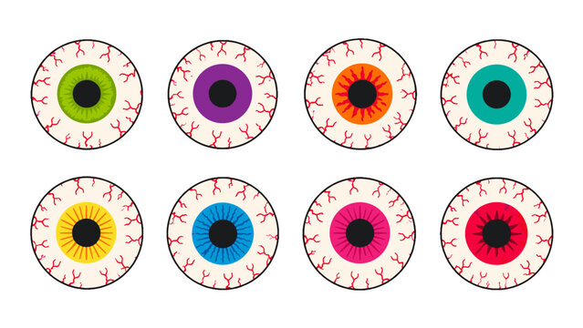 Set of colorful cartoon eyeballs with different iris colors