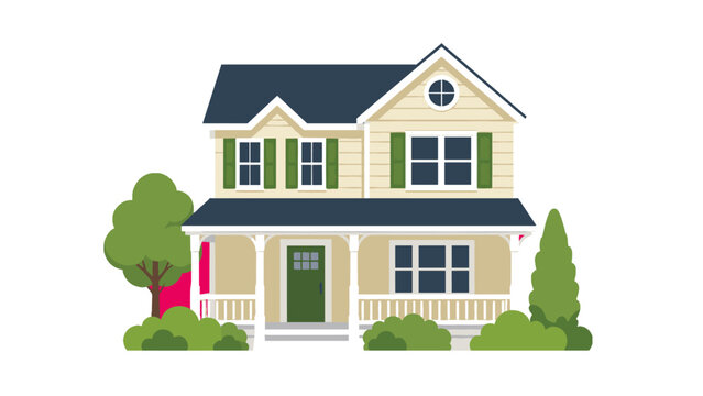 Front view of a suburban two story house vector illustration