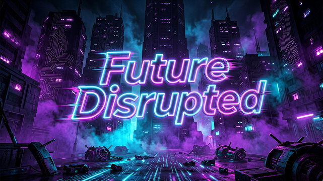 Future disrupted concept portraying unexpected technological shifts market uncertainty and transformation across digital industries and society