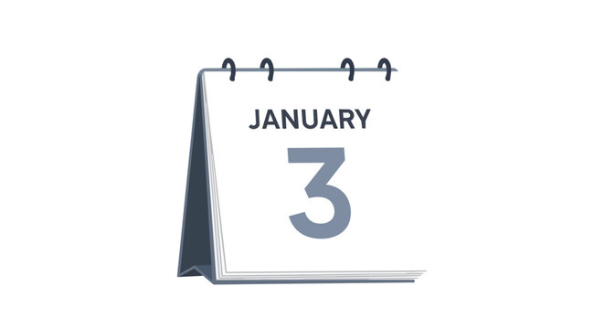 Desk Calendar Illustration Showing Date January 3rd for Appointment Planning and Schedule Organization