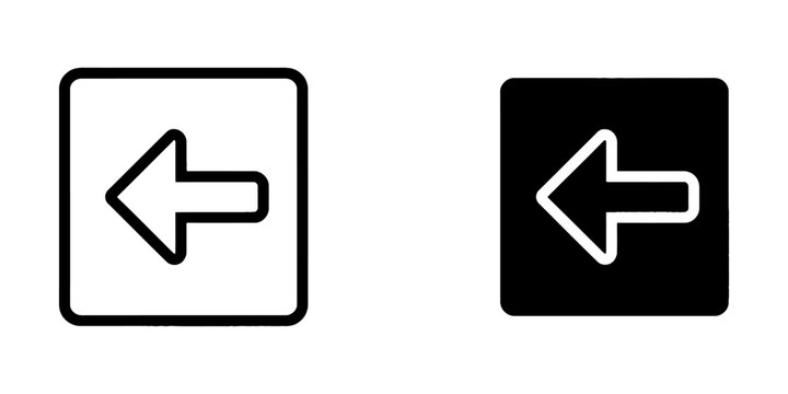 Square directional left arrow icon set with direction navigation interface