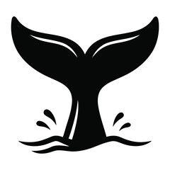 Minimalist whale tail silhouette splashing in ocean waves vector illustration © Nuralam