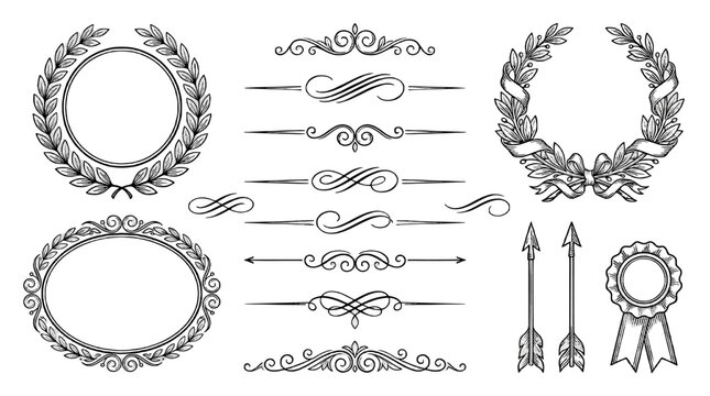 Decorative wreaths frames and ornamental flourishes