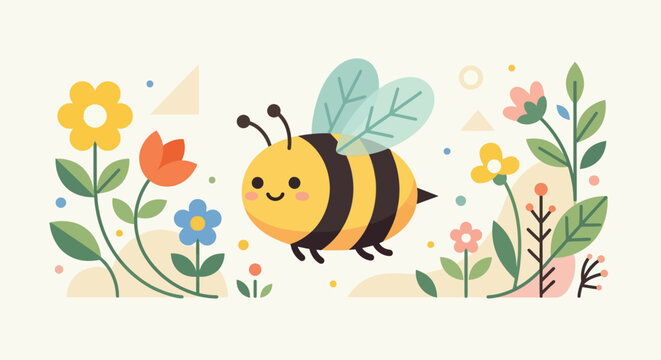 Cute Bumble Bee Nature Illustration Design