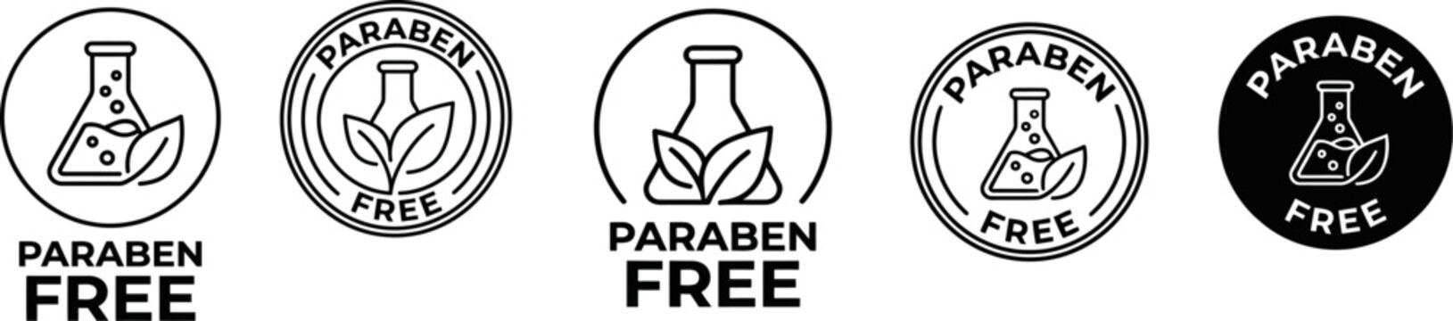 Paraben free cosmetic labels collection vector icons for safe beauty and skincare products