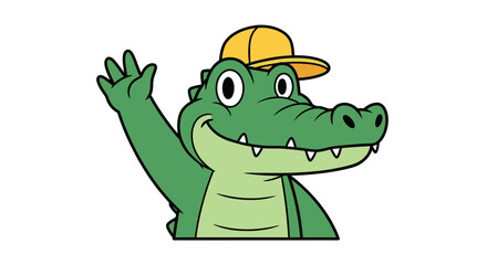 Fototapeta premium Cartoon crocodile wearing yellow baseball cap.