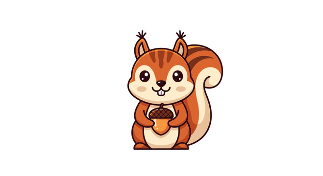 Cute cartoon squirrel holding acorn.
