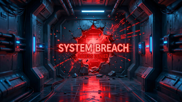 System breach alert concept emphasizing unauthorized network intrusion compromised infrastructure and urgent cybersecurity response requirements